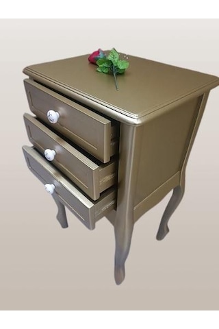 Komodin Model 90529 3çekmeceli Kayın Lükens Ayak Gold Renk Porselen Kulp El Yapım