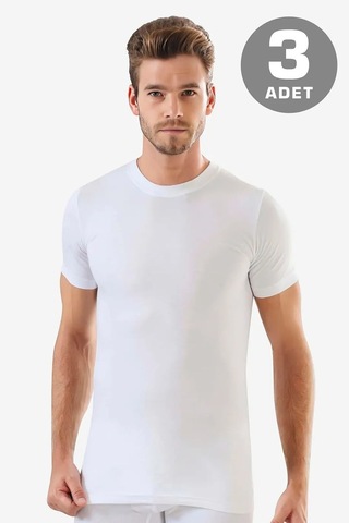 Terrien Premium Tekstil İç Giyim Erkek Beyaz Sıfır Yaka Kısa Kollu Fanila Tişört 3'lü Paket