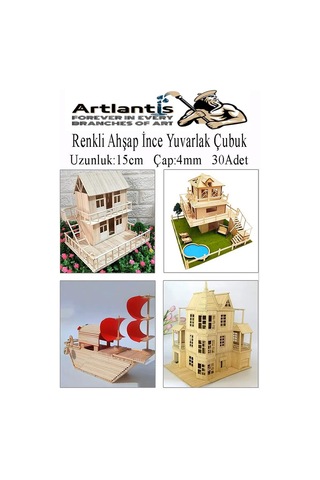 Renkli İnce Ahşap Yuvarlak Çubuk 15 Cm 30 Lu 1 Paket Okul Öncesi Sınıf Tasarım Etkinlik Hobi