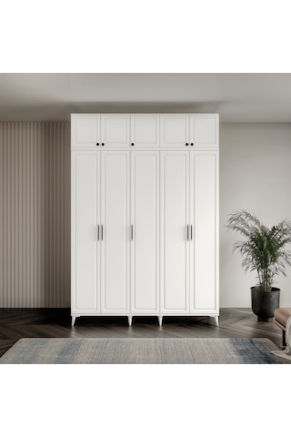 Guneystore Milas 5 Kapaklı Komple Mdf Ayaklı Yüklüklü Gardırop
