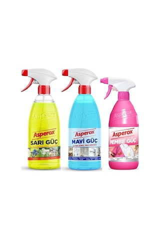 Asperox Sarı Güç + Mavi Güç Sprey 2 X 1 L + Pembe Güç Leke Çıkarıcı 650 Ml