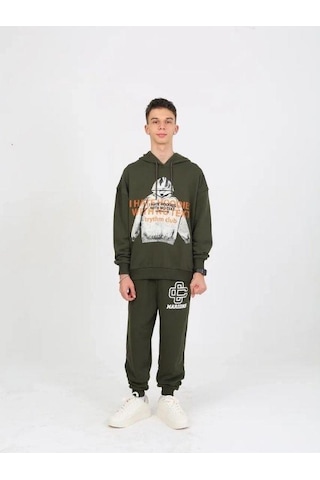 Erkek Çocuk Kapüşonlu Not Hoodies Yazılı Sweatshirt-15230 Haki