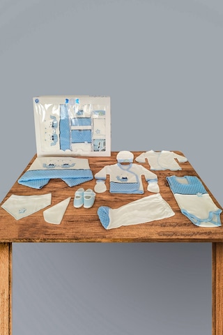 10 Parça Mavi Kedili Hastane Çıkışı Erkek Bebek Giyim Mavi