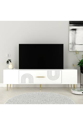 Valeria Tv Sehpası Tv Ünitesi 150 Cm Beyaz Altın