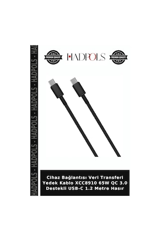 Cihaz Bağlantısı Veri Transferi Yedek Kablo Xcc8910 65w Qc 3.0 Destekli Usb-c 1.2 Metre Hasır