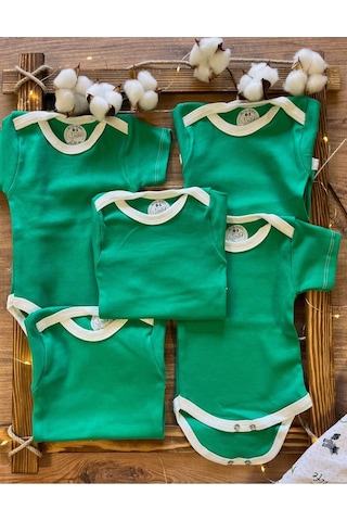 Betül Bebek Kısa Kollu 5'li Organik Pamuk Çıtçıtlı Bebek Body&zıbın 5 Adet Yeşil