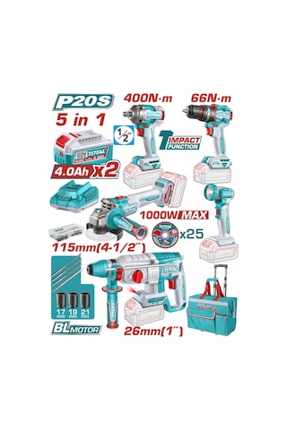 Total TCKLI20592E Avantaj 5'li Set - Darbeli Matkap + Taşlama + Kırıcı Delici