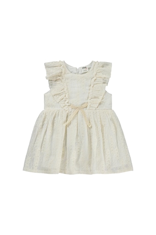 Civil Baby Dantel Bel Fiyonklu 6-18 Ay Elbise - Ekru