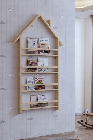 Çatılı Kitaplık Masif Ahşap Montessori Çatılı Duvar Kitaplık Ahşap
