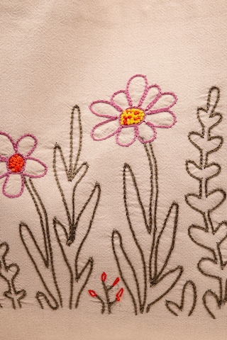 Fabric Craft Bag Omuz Çanta Nakışlı Keten Karışımlı Kumaş Tote Çanta Kahverengi - Turuncu