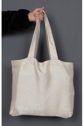 Hasır Dokulu Körüklü Kadın Kol Ve Omuz Çantası Krem-1416