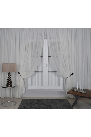 Elegante Pilesiz Düz Tül Perde Krem - Krem