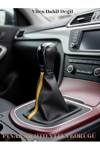 Mitsubishi L200 Siyah Deri Prime Tasarım Sarı Şerit Spor Dikiş Vites Körüğü