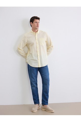 Lcwaıkıkı Classic Sarı Regular Fit Keten Karışımlı Erkek Gömlek