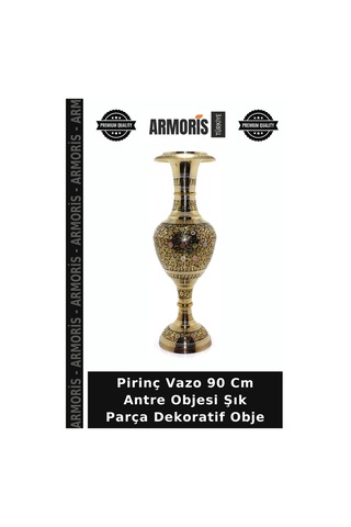Pirinç Vazo 90 Cm Antre Objesi Şık Parça Dekoratif Obje Diğer