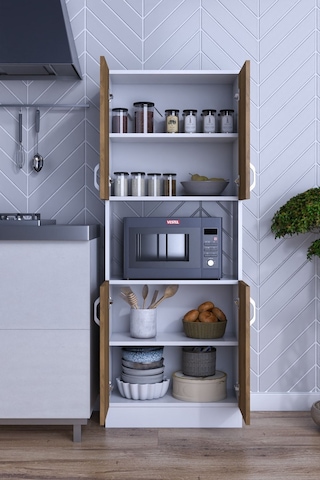 Rafineri Roma Çok Amaçlı Dolap Kapaklı Bölmeli Mikrodalga Fırın Mutfak Balkon Banyo Mdf Ceviz - Beyaz