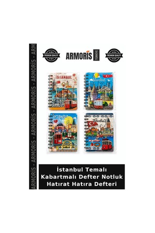 İstanbul Temalı Kabartmalı Defter Notluk Hatırat Hatıra Defteri Çok Renkli