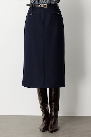Ekol Kadın Beli Kemerli Yırtmaçlı Midi Etek 2009 Lacivert Lacivert