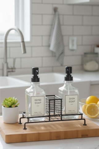 2 Li Cam Ayaklı Sıvı Sabunluk Seti Siyah 500 Ml-gp0537-3 Siyah