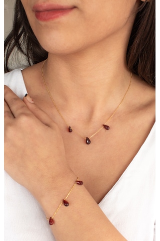 Doğan Diamond 925 Ayar Gümüş Altın Kaplama 5 Ct Yarı Değerli Garnet Taşlı Bileklik - Collezione Di Granat