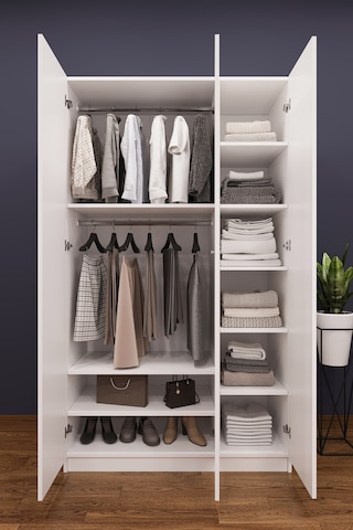 Asra Trend 3 Kapaklı Gardırop G-01 %100 MDF Geniş Hacimli Elbise Dolabı Beyaz