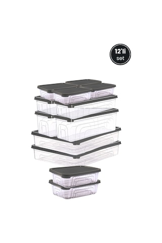 12 Li Buzdolabı Düzenleyici Set, Buzluk Derin Dondurucu Buzdolabı Saklama Kabı 12 Li Set 16 Litre Gri