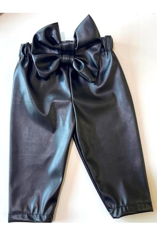 Özge Başaran Kız Çocuk, Likralı Deri Fiyonk Detaylı Pantolon, Lila Straplez Crop Bluz Ve Saç Lila
