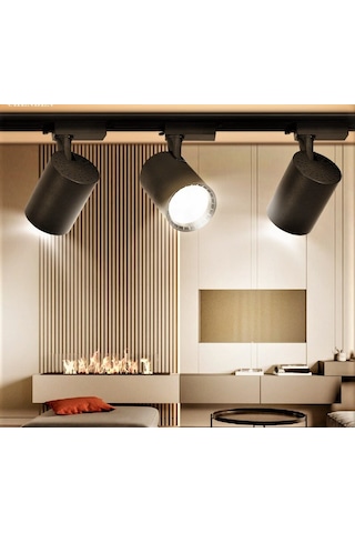 6 Adet Dekoratif Led Ray Spot + 2 Metre Ray Siyah Kasa Beyaz Işık