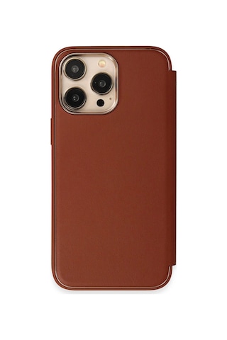 Apple iPhone Uyumlu, 14 Pro Kılıf Dolpin Kapaklı - Kahverengi