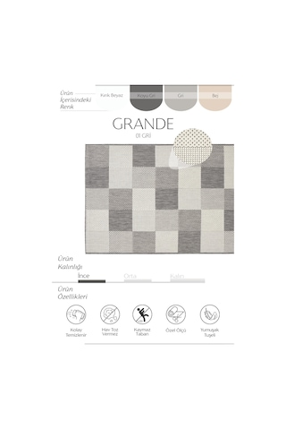 Cool Halı Grande 01 Gri Balkon Kilimi Dama Desenli Halı Antre Halısı Kaymaz Tabanlı Mutfak Kilimi