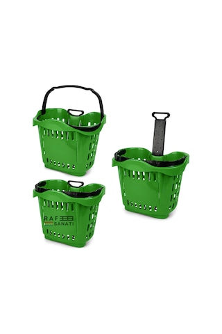 10 Adet - 43 Lt Tekerlekli Market Sepeti Plastik Alışveriş Sepeti Ergonomik Çift Saplı Yeşil
