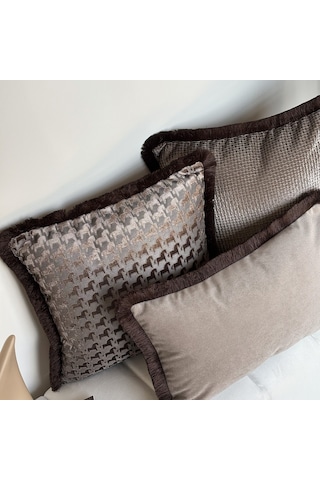 "taupe" Püsküllü Kırlent Kılıfı -30x50 - Kahverengi