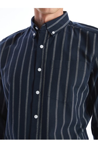 Lcwaıkıkı Classic Lacivert Regular Fit Uzun Kollu Çizgili Erkek Gömlek