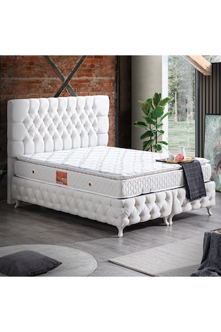 Setaymobilya Baza, Cappy Krem Mdf Baza + Başlık + Real Pedli Yatak