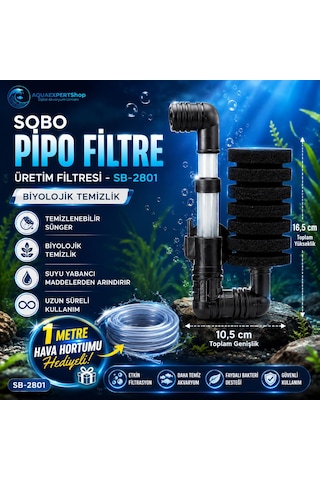 Obo Pipo Filtre - Üretim Filtresi - Biyolojik Temizlik - 1 Metre Hava Hortumu Hediye - 16,5 X 10,5 Cm. - Temizlenebilir Sünger - Sb-2801