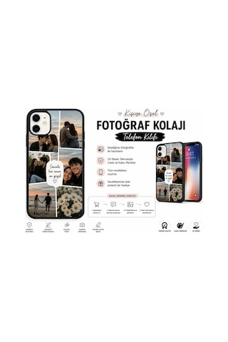 Apple iPhone Uyumlu 11 Kılıf Kişiye Özel Fotoğraf Kolaj Baskılı Telefon Kılıfı Tüm Modellerle Uyumlu Uv Baskı Siyah
