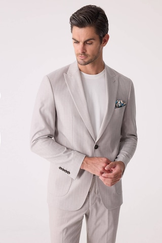 Erkek Bej Slim Fit Çizgili Torba Cep Jogger Pantolonlu Sivri Yaka