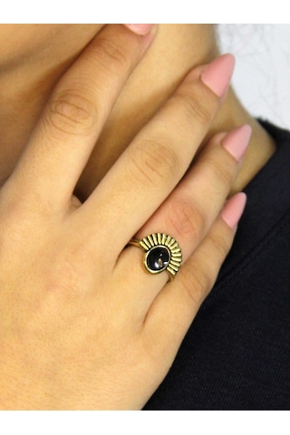 Doğal Taş Oniks Doğal Taşlı Antik Model Kadın Ayarlanabillir Yüzük Euy82o Siyah