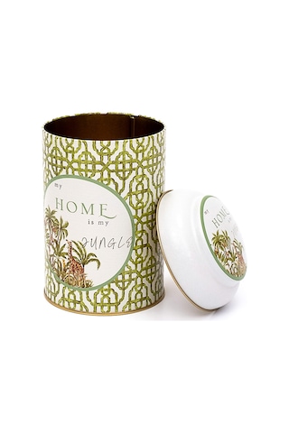 Forrest Green Home Desenli Yuvarlak Metal Kutu, 10.5 X 15 Cm, 1.1 Lt