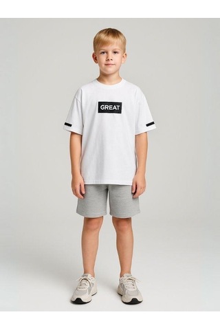 Ekkokids Çocuk Great Yazılı Pamuklu T-shirt-16025 Beyaz