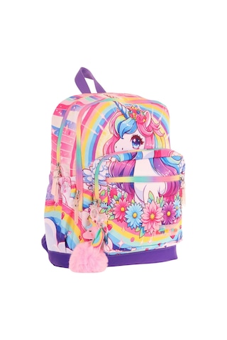 Kaukko Dört Bölmeli Kız Çocuk - Pembe Mor - Unicorn Baskılı - İlkokul Okul Sırt Çantası - L5249 Pembe - Mor