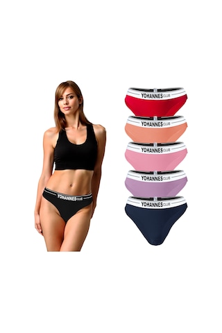 Yohannes Club, Kadın Lastik Kemerli Bikini Slip, Çok Renkli, Çoklu Paket Çok Renkli