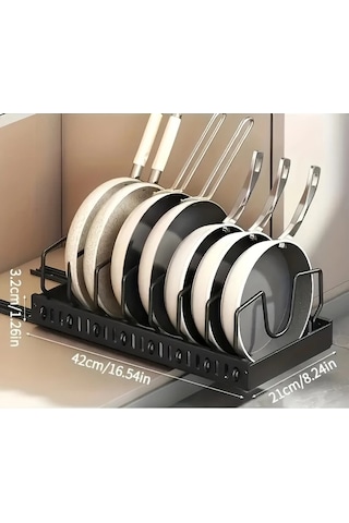 Honeybeeshop Siyah L-07 8 Bölmeli Çekmeceli Mutfak Düzenleyici Raf Ağır Metal Depolama Tencereler Tavalar İçin Ayarlanabilir Siyah