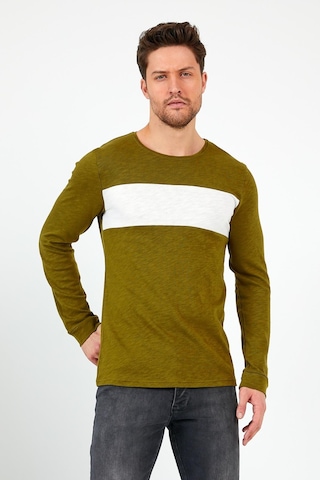 MMetalic Haki Unisex Regular Fit Bisiklet Yaka Uzun Kollu Şeritli Sweat Haki