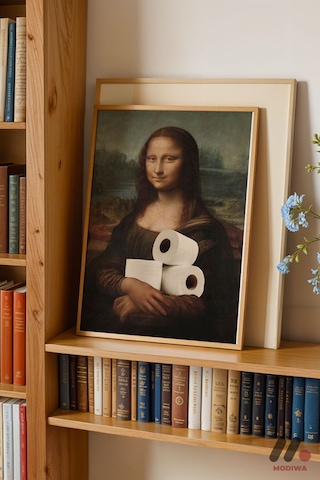 Mona Lisa Mizah Parodisi, Ahşap Çerçeveli Duvar Tablosu - Modern Ev Dekorasyonu