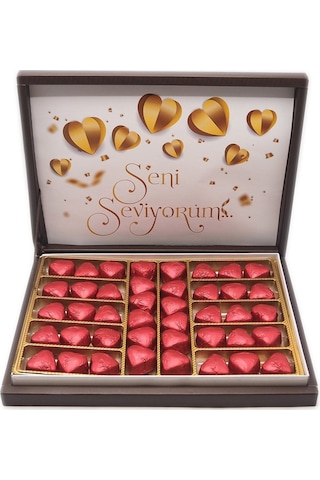 Sevgililer Günü Çikolatası Seni Seviyorum Baskılı Çikolata Altın 42 Adet