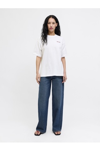 Jack & Jones Kadin Sirt Baskili Bol Kalip Tisört - Millow - 12297856 - 1 Beyaz