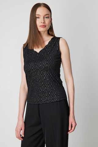 On Kadın Dilim Yaka Simli Bluz 61389 Siyah Siyah