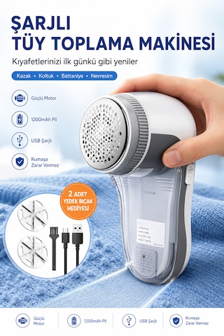 Şarjlı Tüy Toplama Makinesi 1200mah Usb Şarjlı Kumaş Tiftik Temizleyici Kazak Koltuk Battaniye İçin Gri