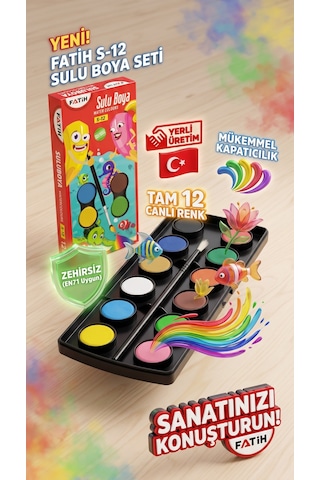 Fatih Sulu Boya S-12 12 Renk Tablet 2'li Avantaj Paket Yıkanabilir Okul Boyası Seti Çok Renkli